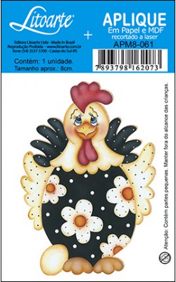 APLIQUE LITOARTE EM PAPEL E MDF ALT 08CM GALINHA